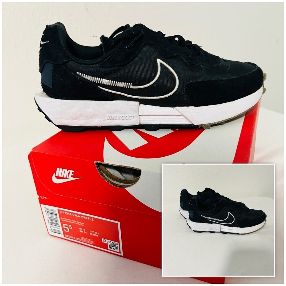 Nike W Fontanka Waffle Womens Size 5.5 Black & White Dark Obsidian DC3579 005
